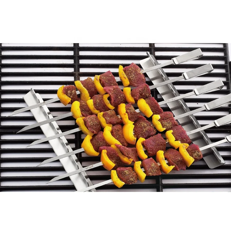 unicook heavy duty  deluxe kabob kebob set stainless steel rack skewers shish kabob set 6-piece skewer and grill rack