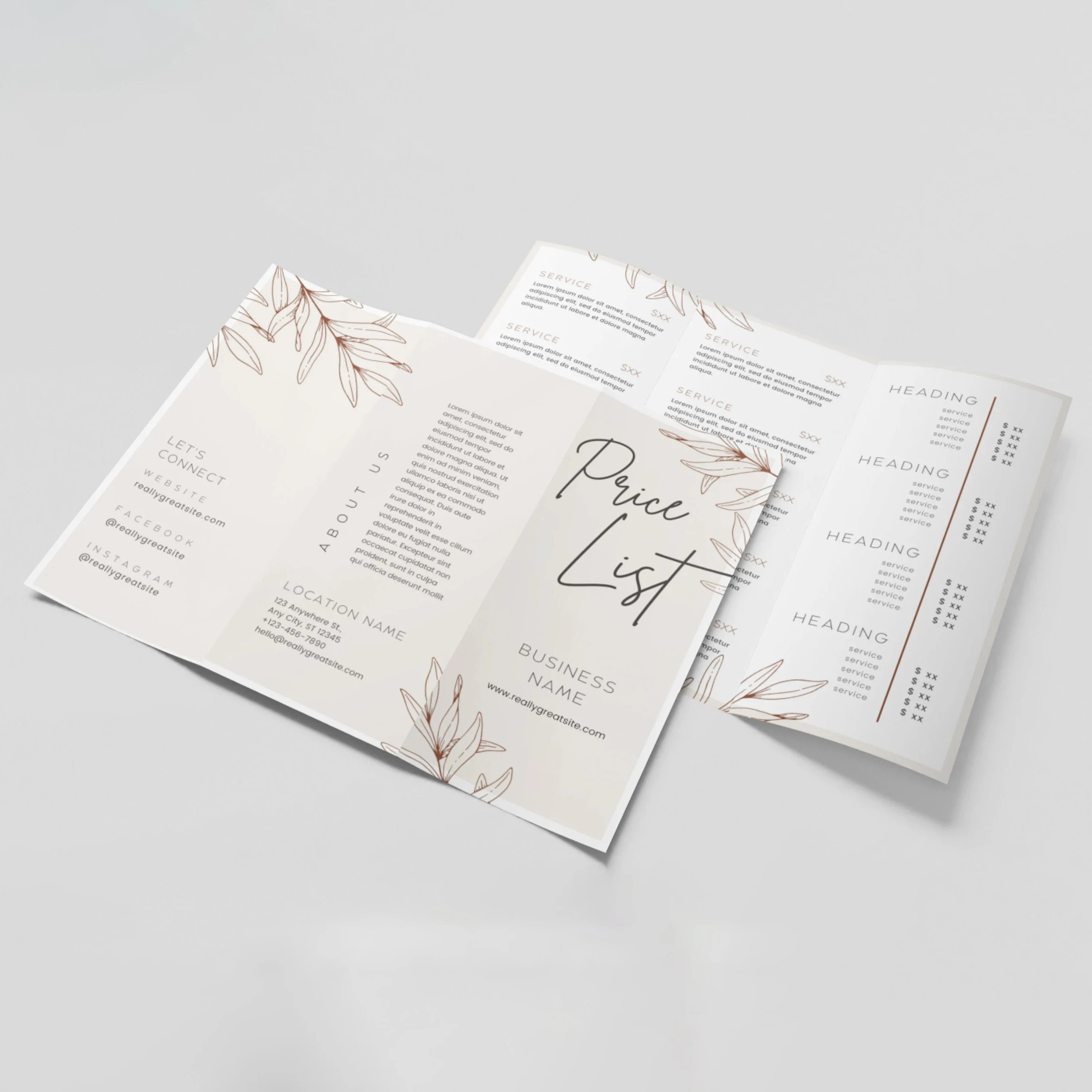 DIY Tri-Fold Printable Price List Template Editable Trifold Sheet Brochure Pricing Folded Salon Templates