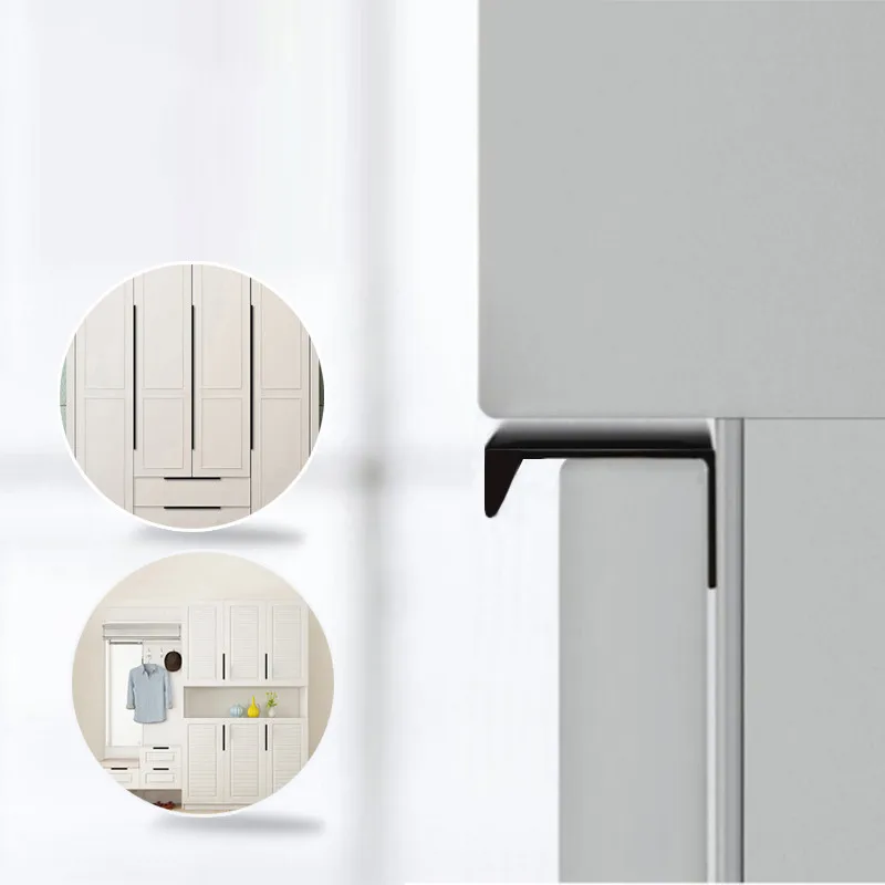 Invisible Hidden Black Aluminum Alloy Handle For Kitchen Cabinet Wardrobe Closet Drawer Door Handles