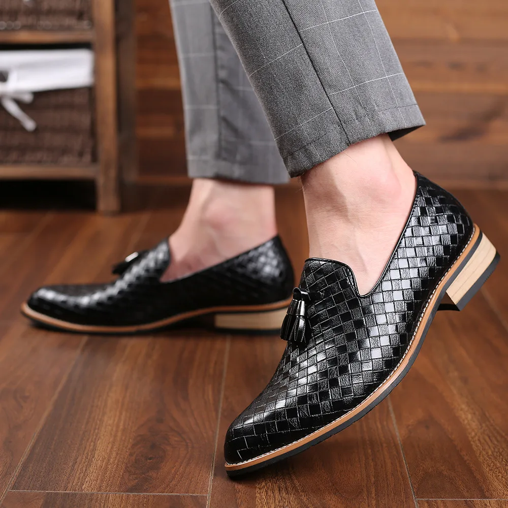 High Quality Wholesale PU Leather Slip-on Loafers Pure Color Italian Oxfords Brown Dress Shoes for Men