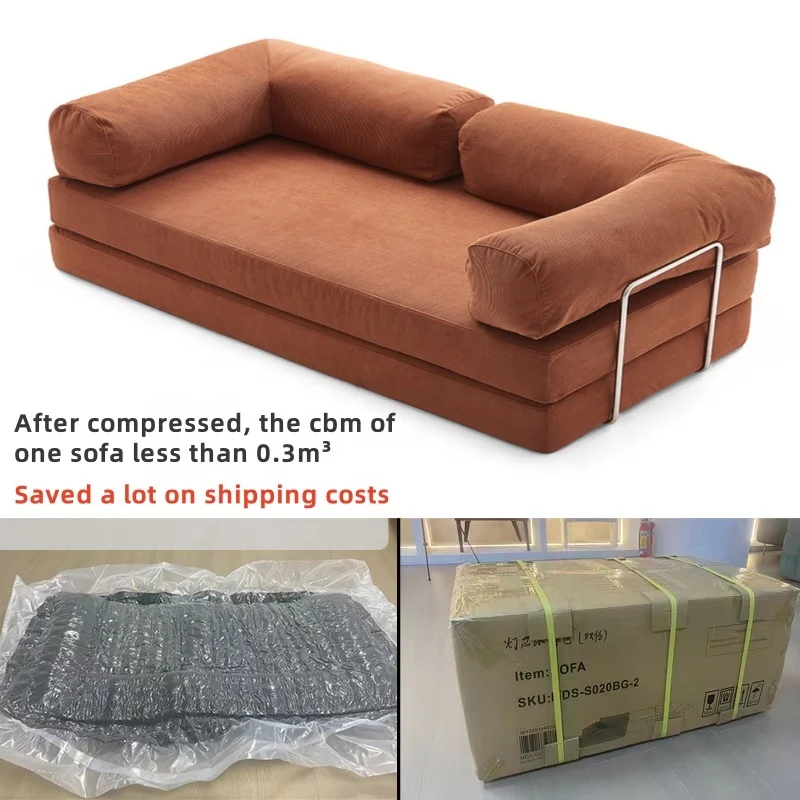 HJ HOME Living Room Apartment Corduroy Fabric Compressed Modular Sofa Indoor Couch Vacuum Compression fold Sofa Set