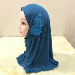 Girls muslim hijab 2 flowers islamic kids scarves hijabs muslim girls hijab scarf