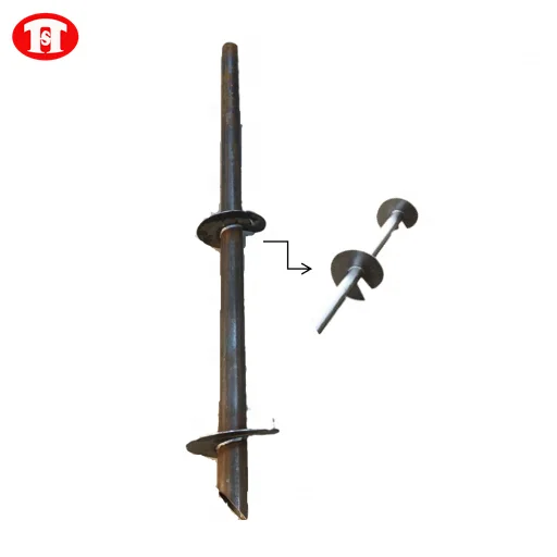 Extension tubes for building helical piles go deep into ground for required depth and torque