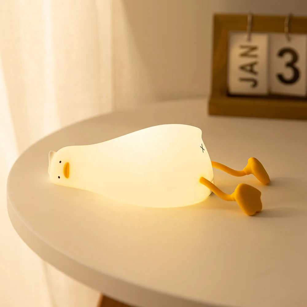 EGOGO Custom Logo lying flat duck night light Cartoon Animal Kids Lights  squishy duck light  Toys Silicone Soft ducky lay lamp