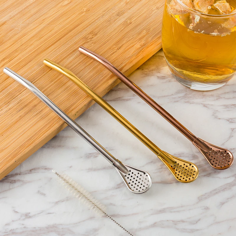 Wholesale Eco friendly Straw Reusable Yerba Tea Mate Bombilla Straw Stir Spoon Stainless Steel