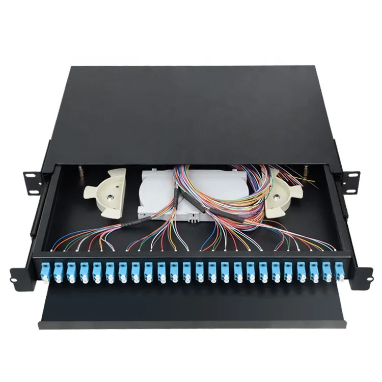 FTTH with SC/FC/ST/LC module adaptors 48 cores management tray ODF Rack Mount Splicing Termination fiber optical patch panel
