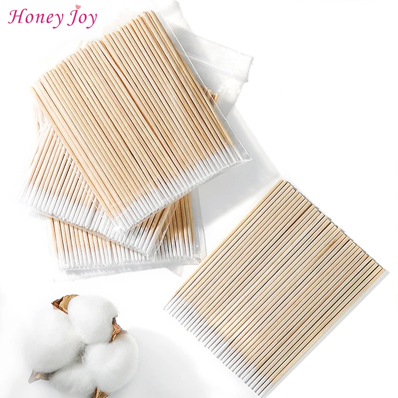 Good Selling 300Pcs/Pack Short Wood Handle Makeup Cotton Tip Small Pointed Tip Head Cotton Swab