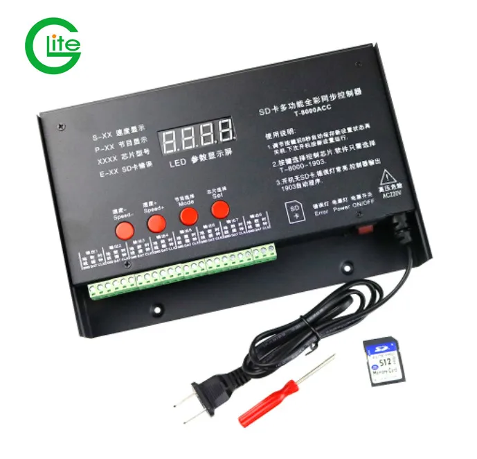 8192 пикселей T8000 T-8000A AC220V/110V SD карты DC5V контроллер для WS2801 WS2812B WS2811 LPD8806 цветных (RGB) светодиодных
