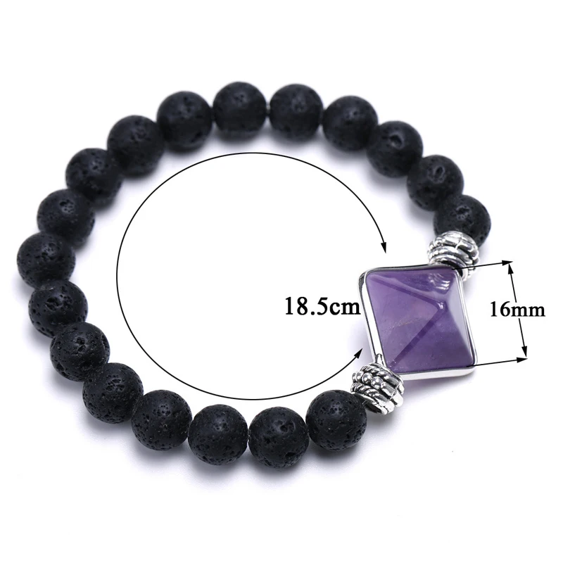 Wholesale Natural Stone Pyramid Bracelet with 7 Colors Crystal Beaded Bangle for Women and Men