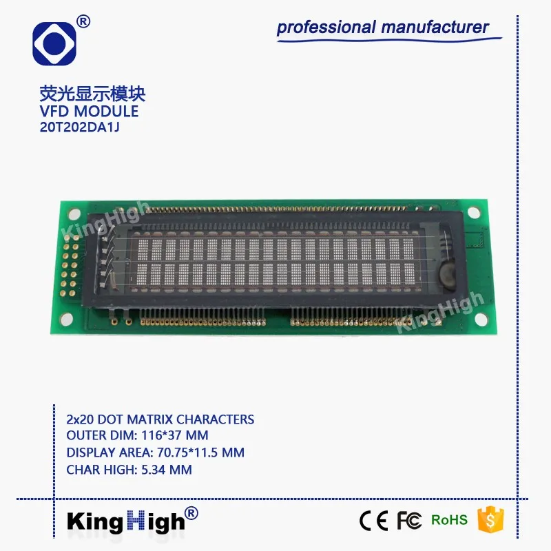 VFD Display 20T202DA1E LCD Compatible Design 2x20 Vacuum Tube Fluorescent Display KH202SD58R1-M