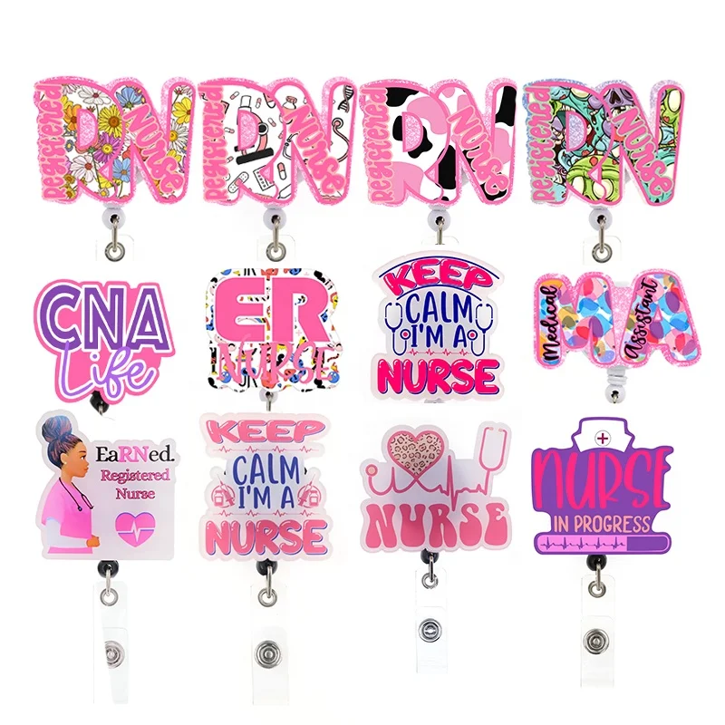 Scrub Life Glitter Nurse  Badge Holder Medical Series Nursing Student Acrylic Badge Reel Nurse Gifts Items