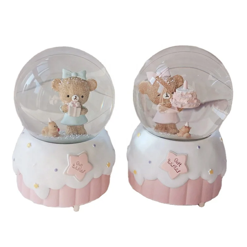 Manufacture  promotional  snow globe battery operated  bear birthday gift with snow globe music box snow globe gift
