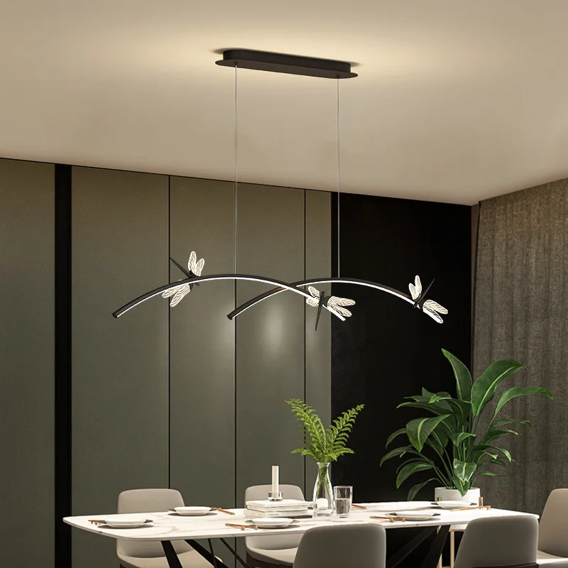 Minimalist Dining Table Light Modern Lights For Kitchen Long Bar Hanging Lamps Black Dragonfly Chandelier Indoor LED Fixtures