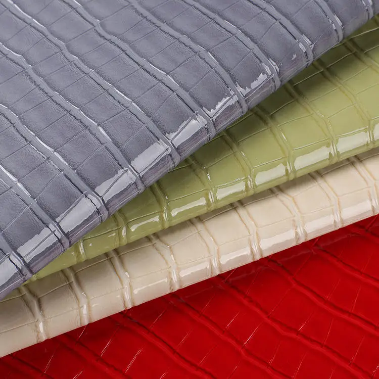 Artificial Leather Manufacturer Patent crocodile pattern PU synthetic leather glossy crocodile faux PU leather for bags shoes