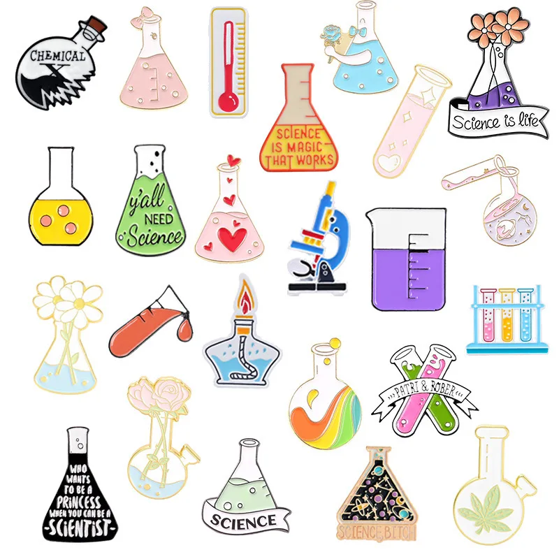 Cartoon Iron Metal Enamel Pin Creative Chemical Products Chemistry Bottle Series Brooch Set For Dress Backpack Jewelry Gift