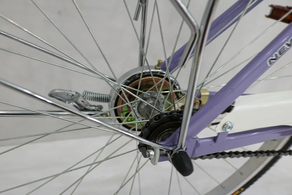 female bicycle online store purple 1speed 26inch spoked wheels carrier basket adult women City bike