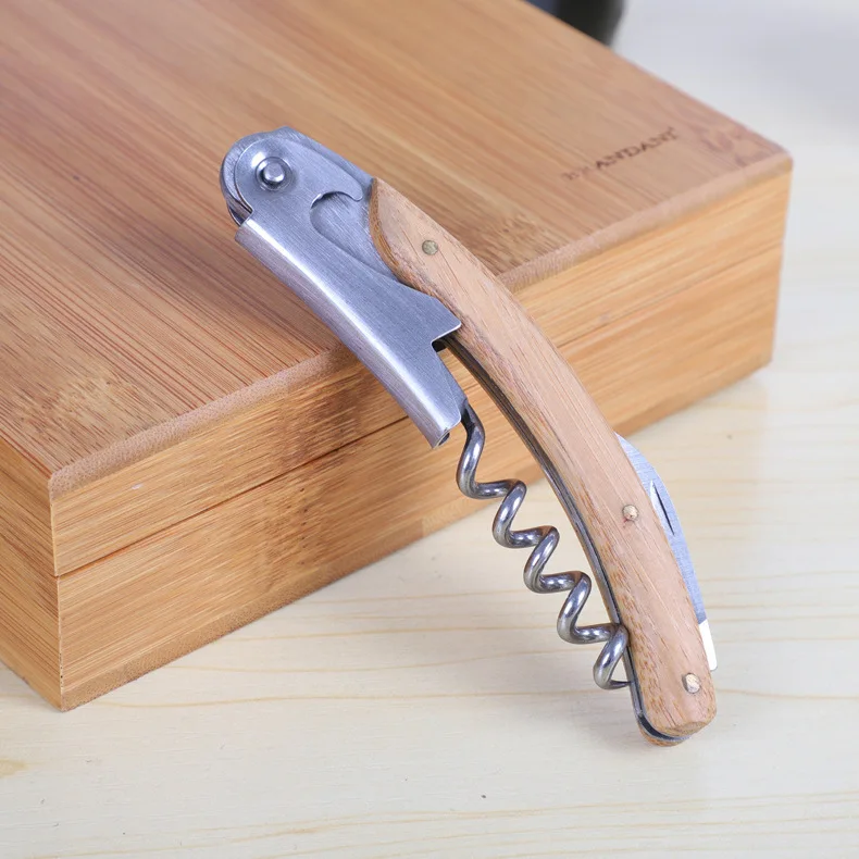 4 pcs Bar Tools Wine Bottle Corkscrew set Bamboo Wine Opener Set Gift Box in Bamboo Wooden Box