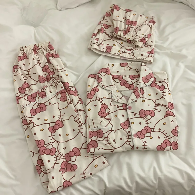 Wholesale Hello Kitty Milk Silk Pajamas for Women V-Neck Cute Sweet Home Clothes for Night Winter Spring Letter Pattern