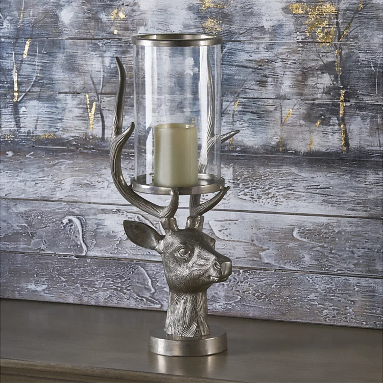 wholesale tabletop clear glass luxury silver metal deer candle holder home decor