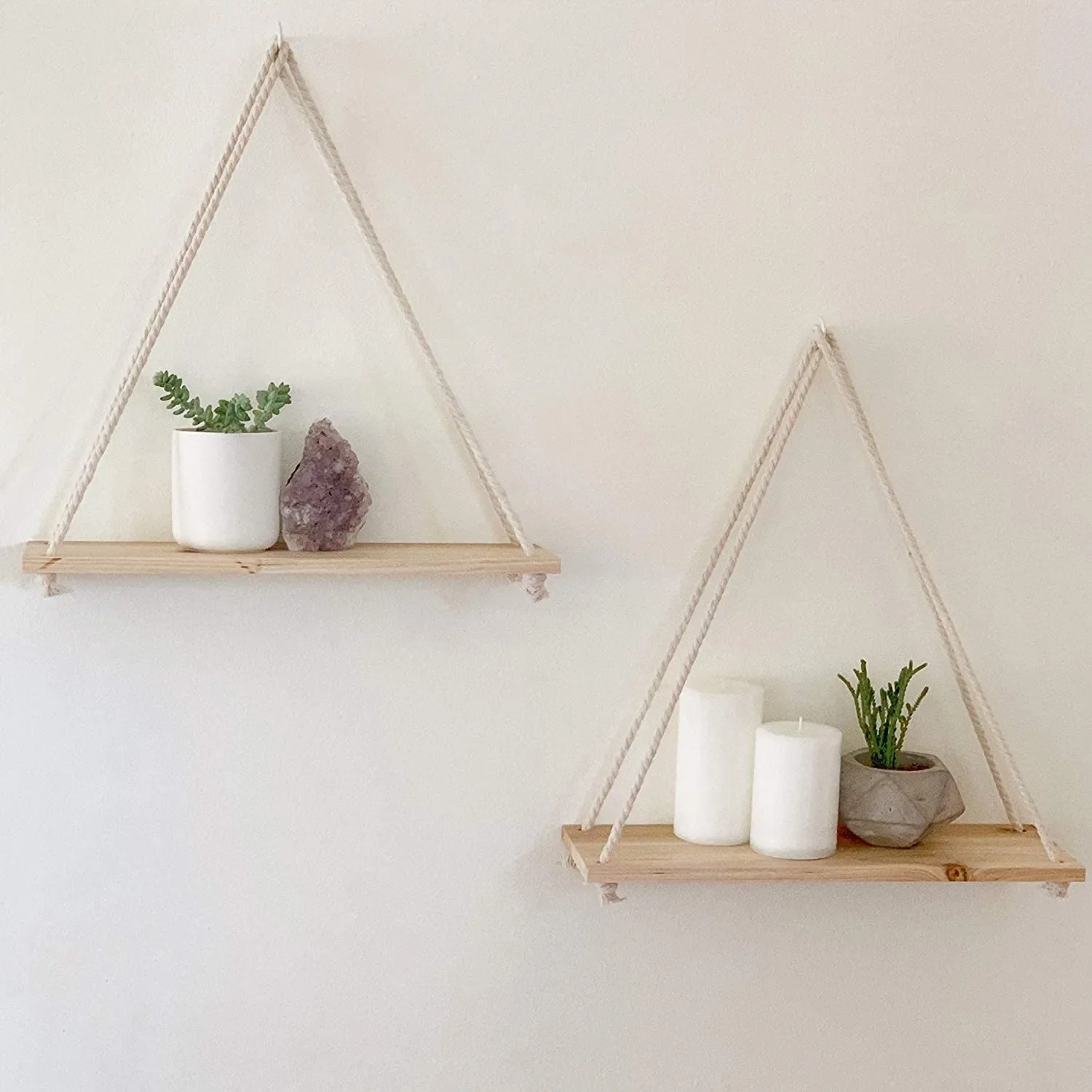 Wooden Rope Swing Wall Hanging Plant Flower Pot Tray Mounted Floating Wall Shelves Nordic Home Decoration Moredn Simple Design