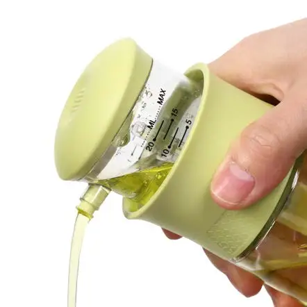 Competitive price oil and vinegar press and measure glass dispenser bottle