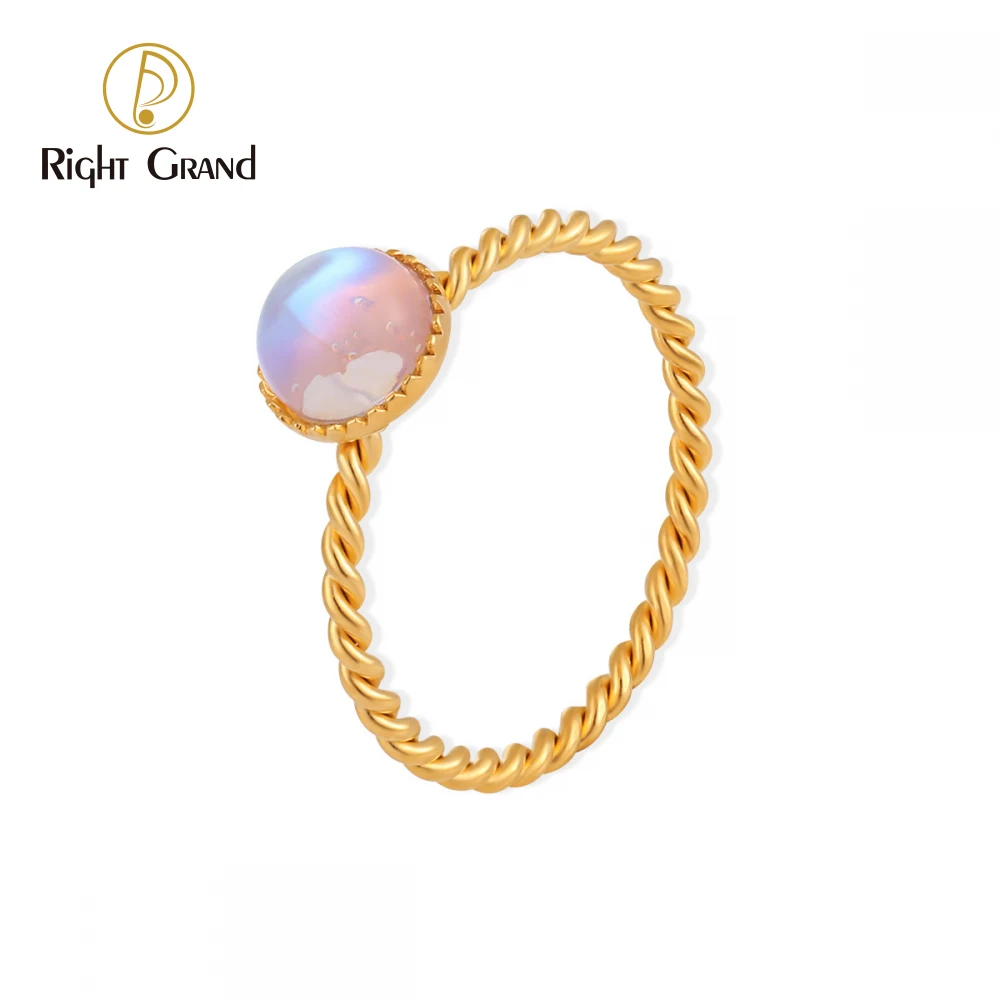 Luxury Fashion Personality Moonstone Fried Dough Twists Stainless Steel Ring Women Ring Fine Jewelry Rings