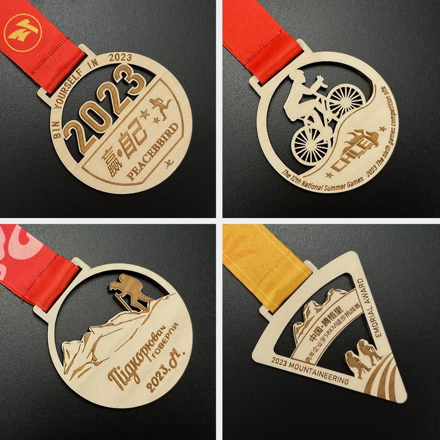 Factory Medals Custom Wood Medal Holder Wooden Marathon Medal With Laser Engrave Logo