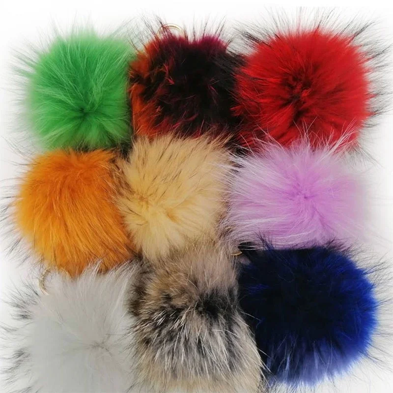 Big natural 9-20 cm customized fur ball pom pom for Beanie hats snap fluffy raccoon fur pompom with snap