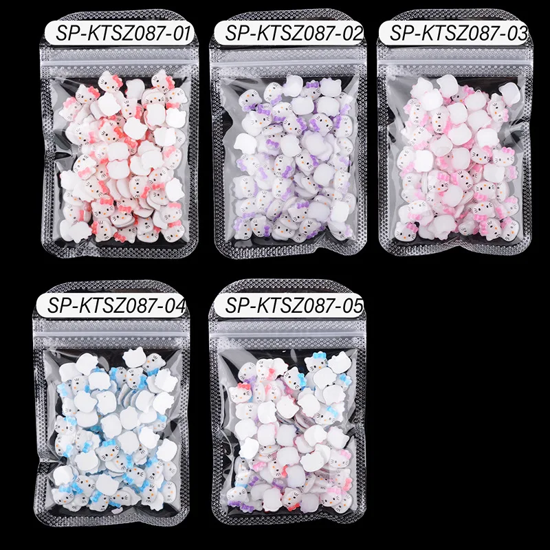Wholesale 100pcs Bag In Bulk 3D Kitty Cat Nail Charms Accessories Cartoon Kawaii Resin Nail Art
