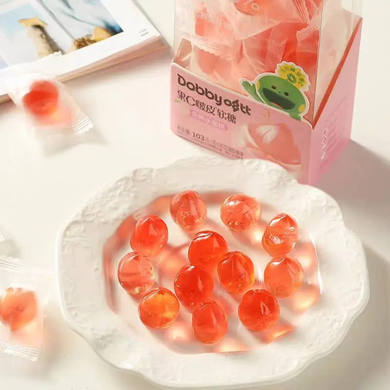 Gummy Peelable Mango Sweet Halal Real Fruit Juice Peeling Mango Peach Grape Flavor Gummy Candy
