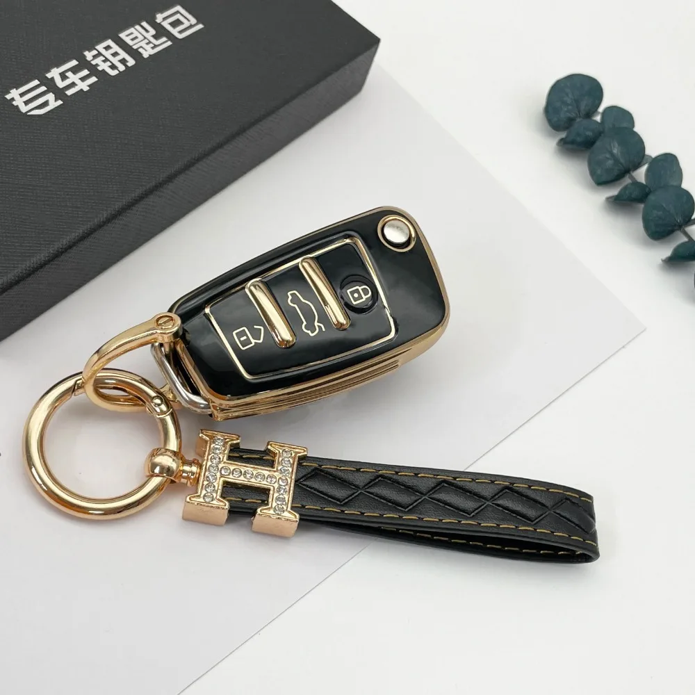 Customize logo soft TPU gold silver edge car key cover case key chain for audi a3 2021