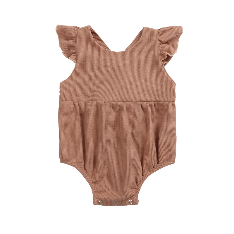 
wholesale rompers jumpsuit waffle baby romper Cross back kids jumpsuit set 