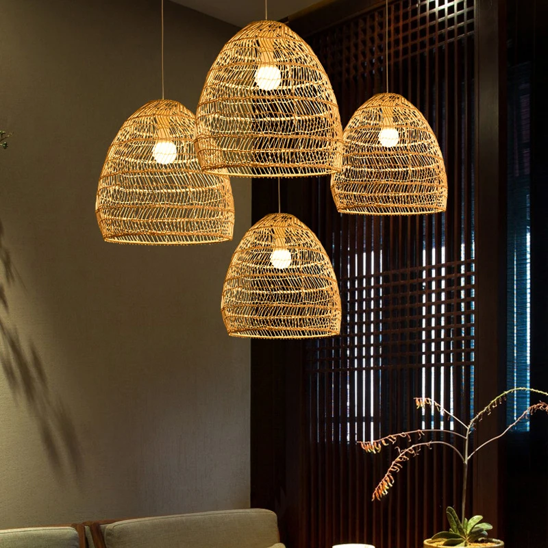 Japanese style minimalist decoration lamp handmade wicker rattan pendant light for living room loft hotel