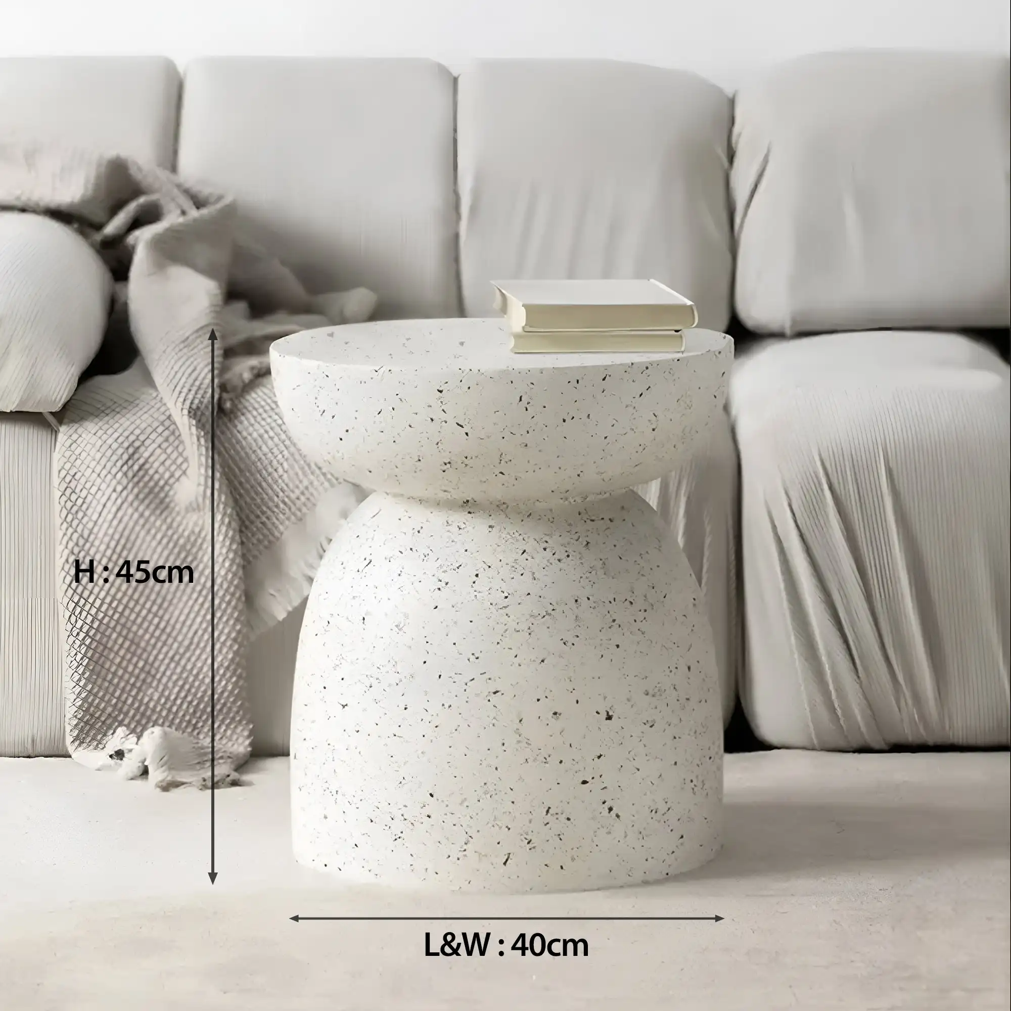 White Faux Terrazzo Drum Garden Table Only Suitable For Your Garden But Also Suitable For Living Space As An Accent Table