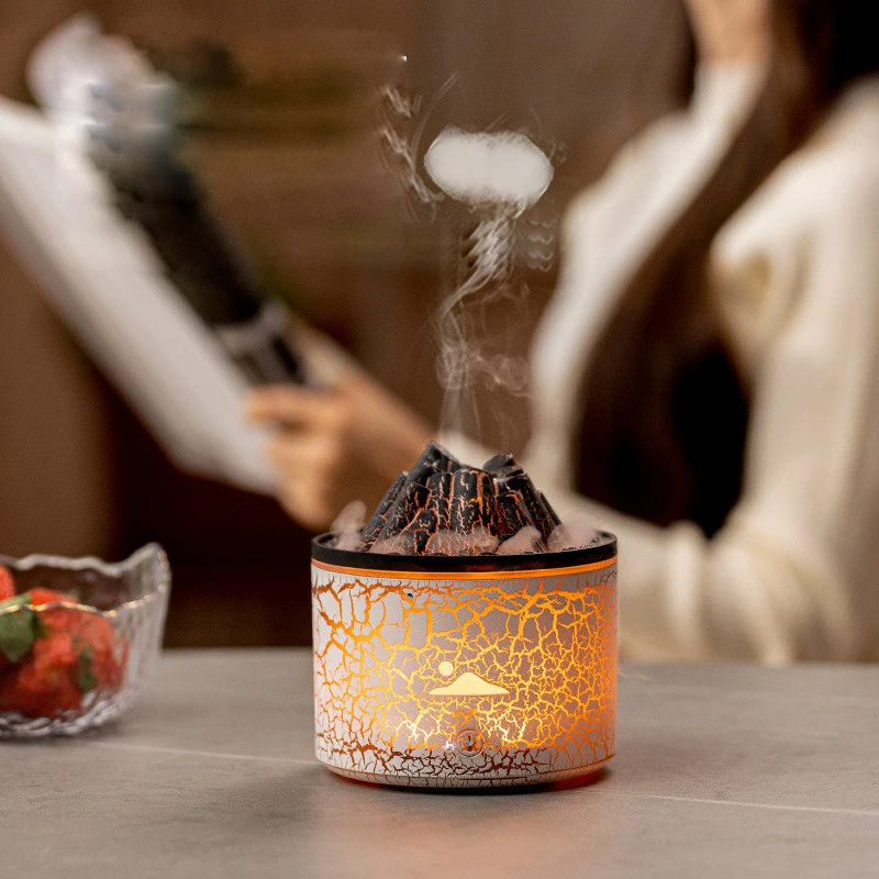 USB Volcano Aroma Diffuser 3D Flame  Air Humidifier 7 Color Lights Changing Simulation Flame 180ml Aroma Diffuser For Household