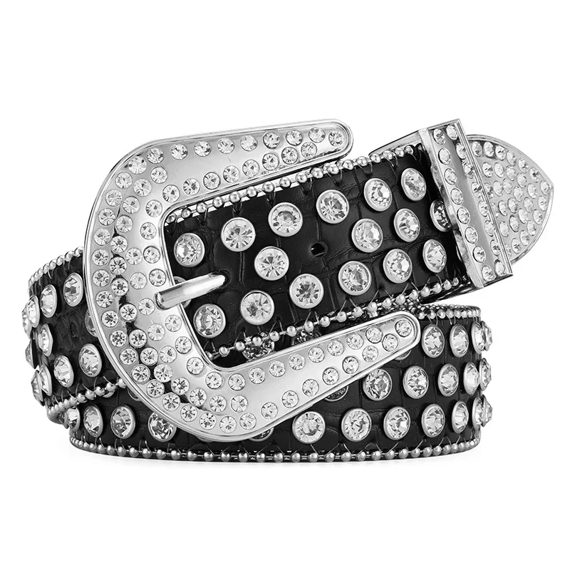 Simon Sparkle BB Custom Crystal Studded Rhinestone Belt for Men Bling Bling Diamond Cowboy for Women Fabric Belts Custom Buckle