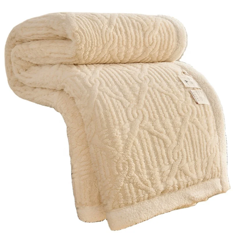 Factory Super Soft  wool polyester blanket throws with sherpa back   luxury throw blanket blankets for winter