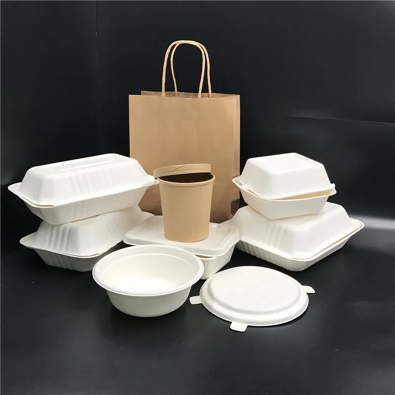 New trending 8 inch biodegradable disposable clamshell take away food container sugarcane bagasse to go lunch box for BBQ