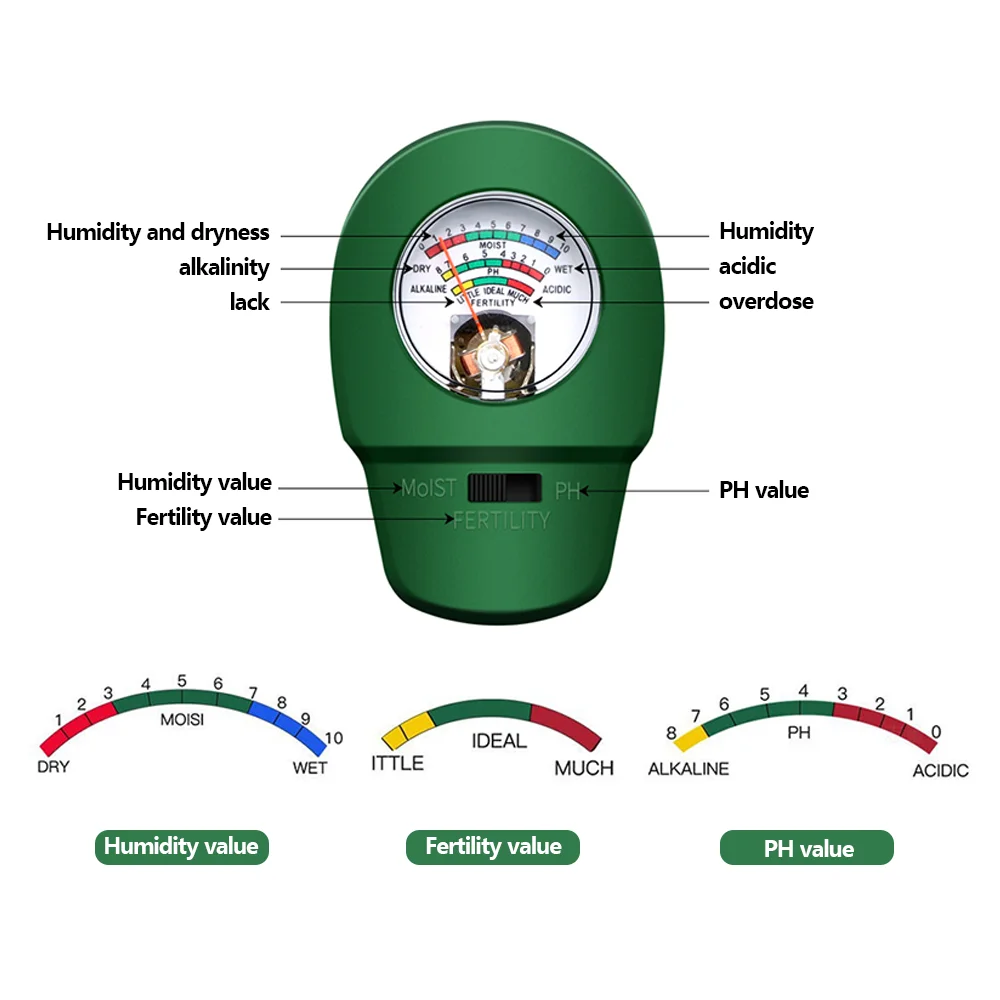 Round head three-in-one soil tester garden measuring tester