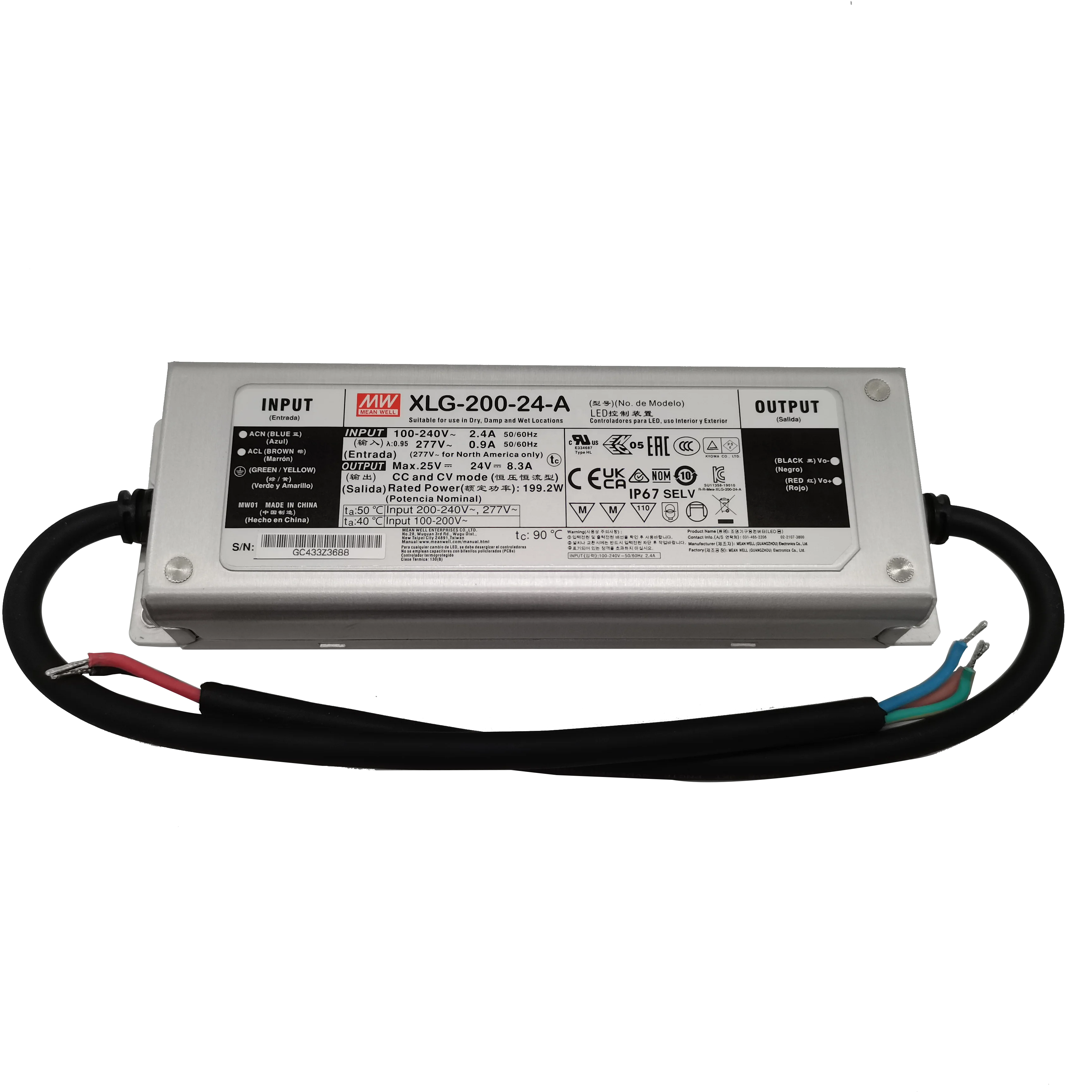 Original Meanwell LED Driver XLG Series AC/DC Driver IP67 Mean Well Constant Power Mode With DALI-2 LED Driver Warranty 5 Years