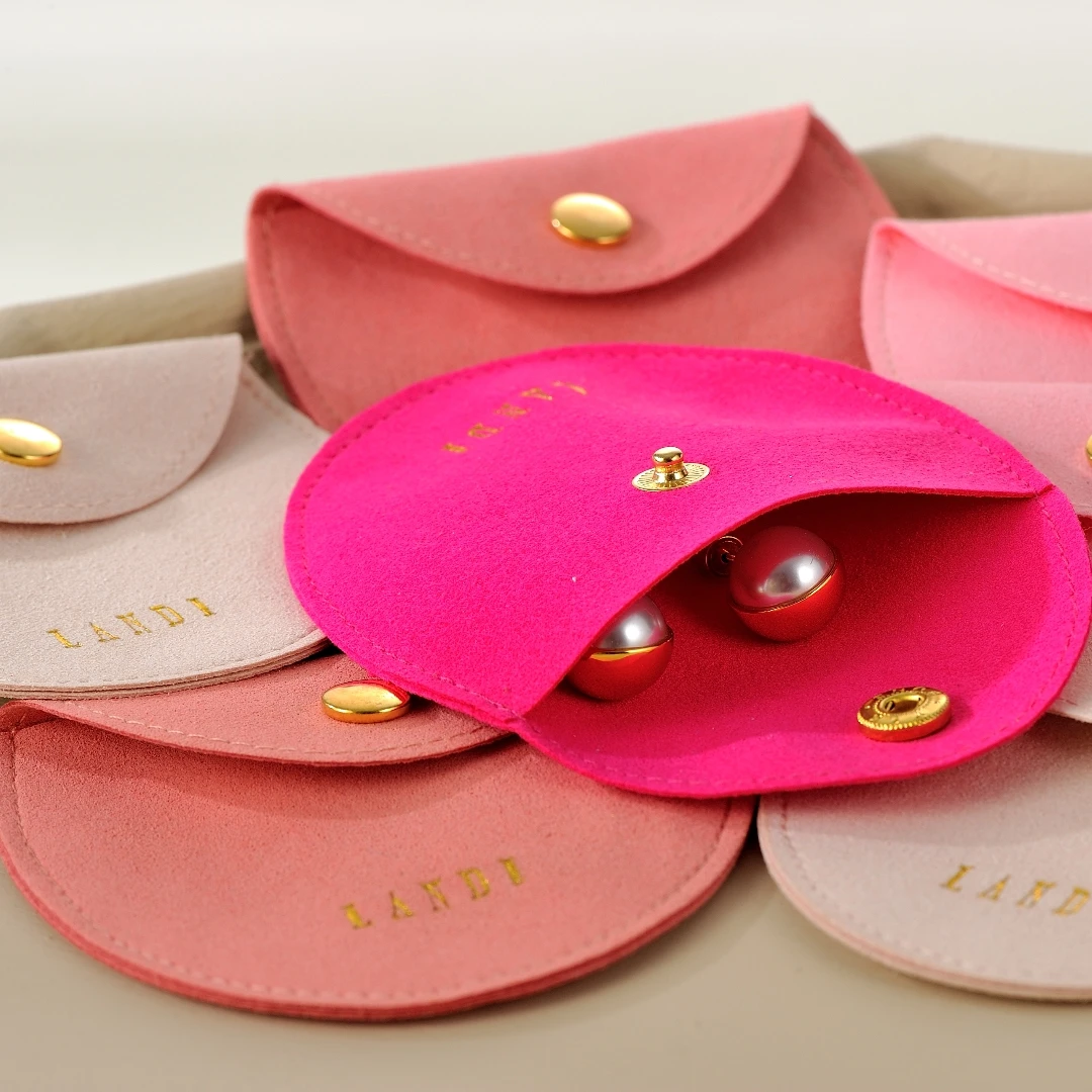 Customized Microfiber Mini Oval Packing Bag Ring Earring Necklace Snap Arc-Shaped Button Jewelry Pouch With Custom Logo