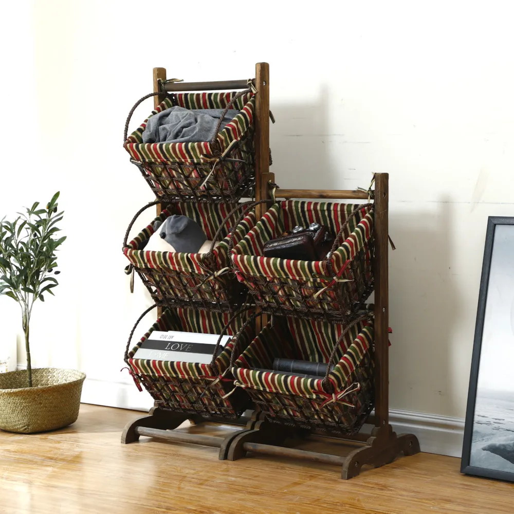 Home Decoration Wooden Stand With 3 Hanging Baskets