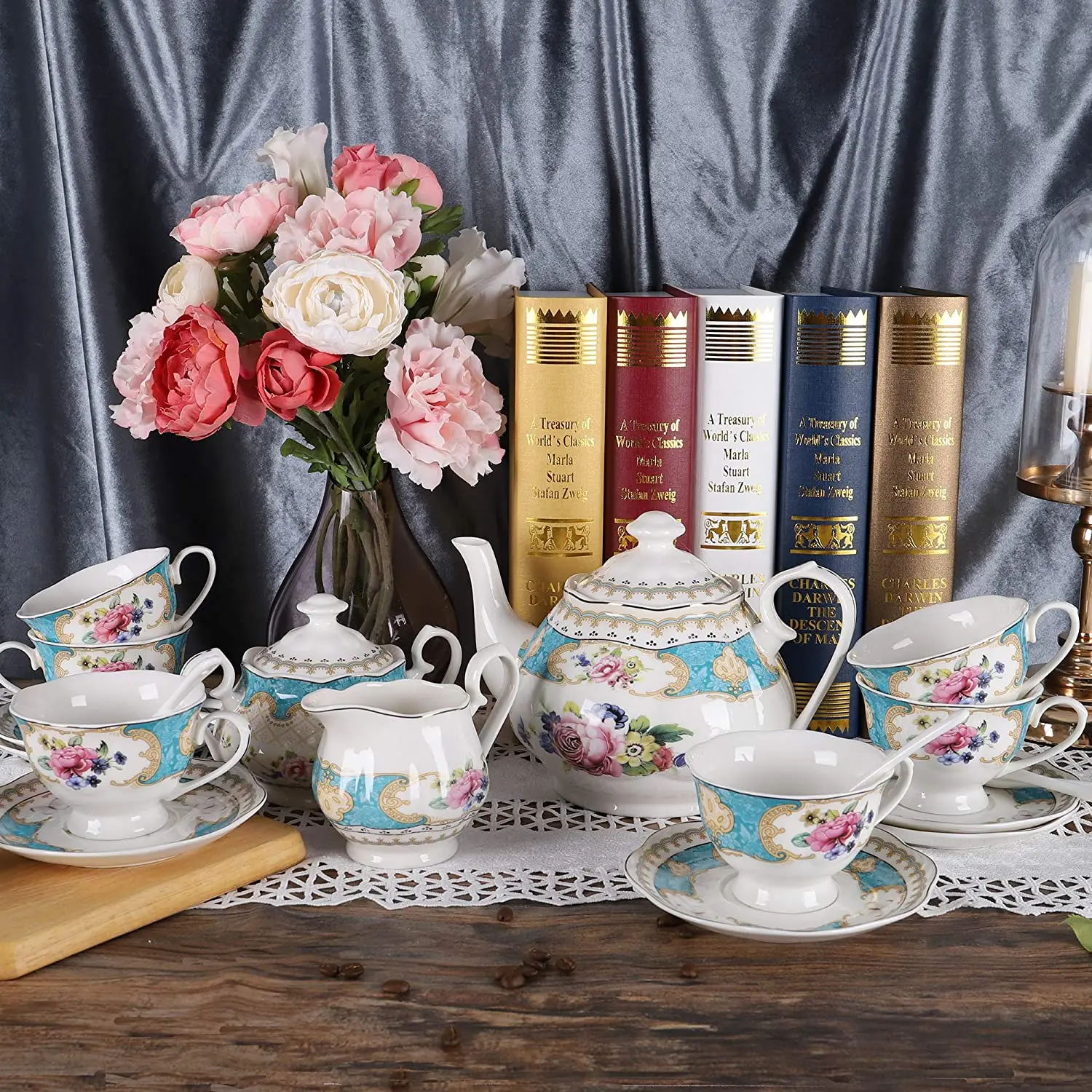 2022 Chaozhou Porcelain Factory Luxury Turkish Tea Set Custom Modern Designer Bone china Dubai Afternoon Cup Saucer Tea Set