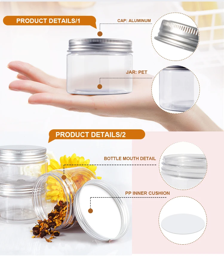 
factory direct sale PET plastic jar with silver top lid for food storage candy 