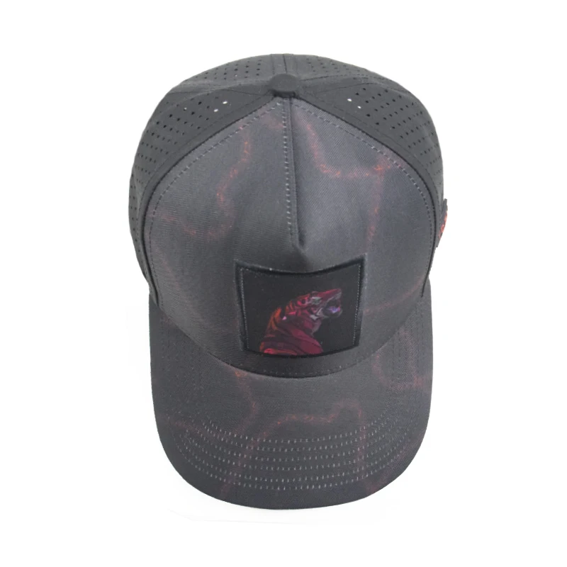 Quick Dry Custom All Over Printed Tiger Mesh Baseball Cap Gorras Wholesale Embroidery Patch Laser Cut Hole Trucker Hat