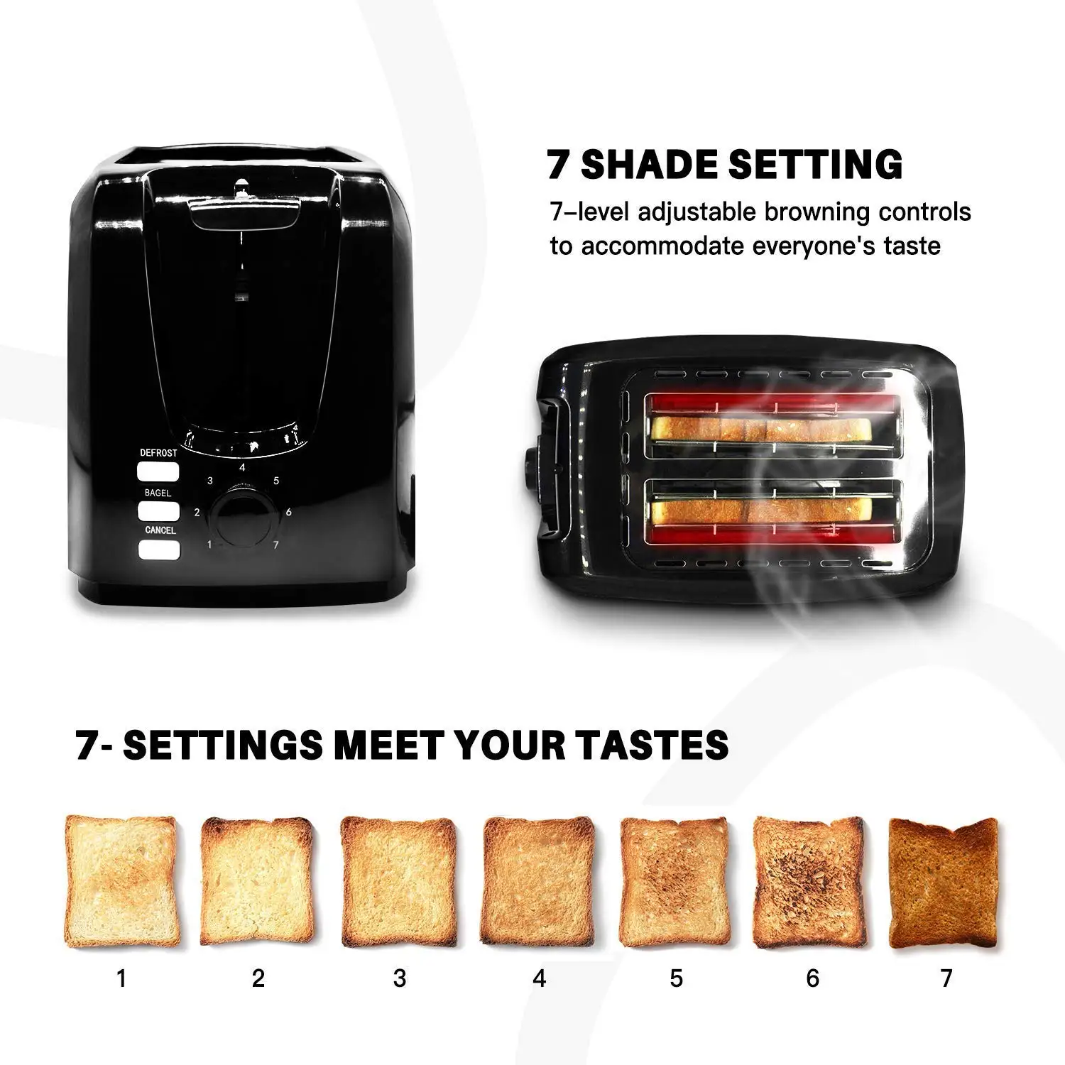 Bagel Toaster Evenly and Quickly with 2 Wide Slots 7 Shade Settings and Removable Crumb Tray Stainless Steel Black Toasters Ove