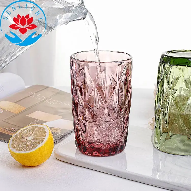 Factory  Wedding Party Vintage Green Goblet Champagne Water Glass Cups Colored Glassware Blue Grey Purple-pink Wine Goblets