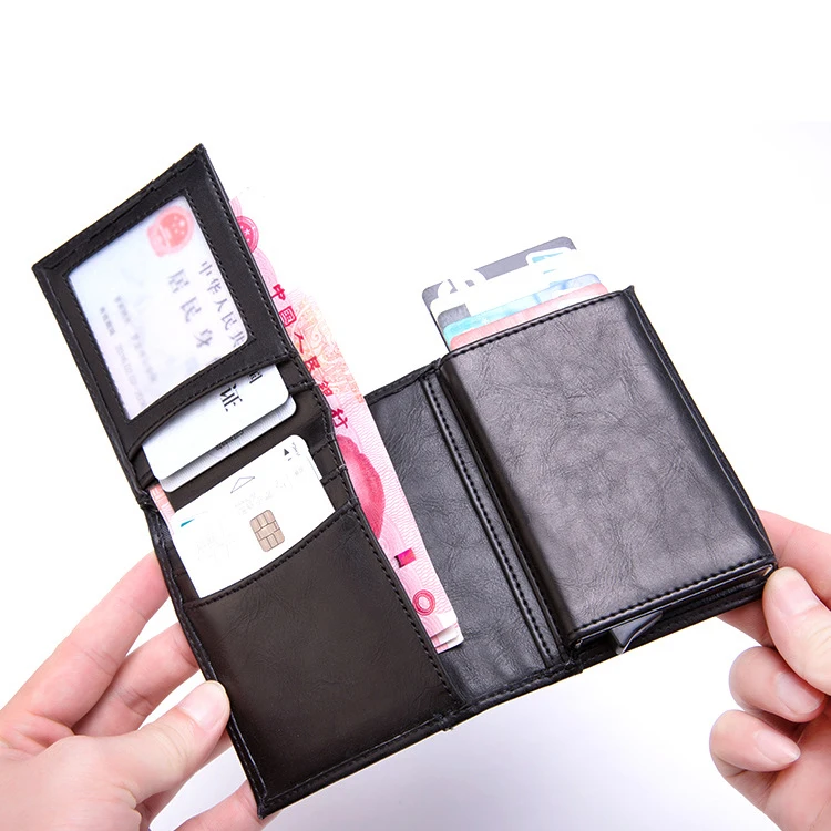 metal card holder RFID pop up leather wallet card flip case cover