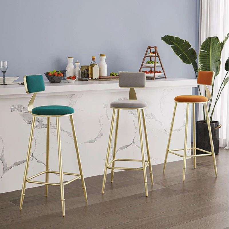 Velvet Bar Counter Stool Home Modern Minimalist Gold Metal High Bar Chairs Iron Leg Bar Chair