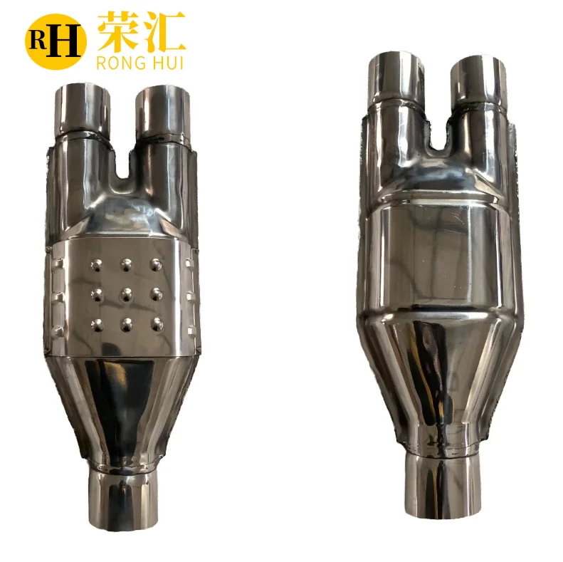 XG High Quality Exhaust Emission Universal Oval Catalytic Converter Dual Single inlet / outlet Mirror Polished EURO1 2 3 4 OBDII